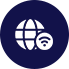 A blue circle with an image of a globe and a wi-fi symbol.